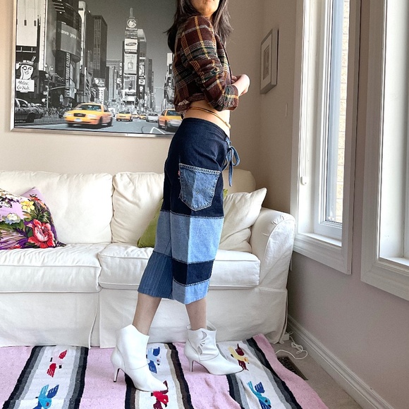 Denim reworked patch cropped jeans - Picture 4 of 14